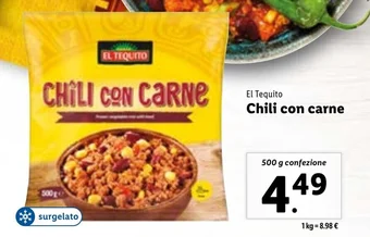 Lidl El Tequito Chili con carne 500 g confezione offerta