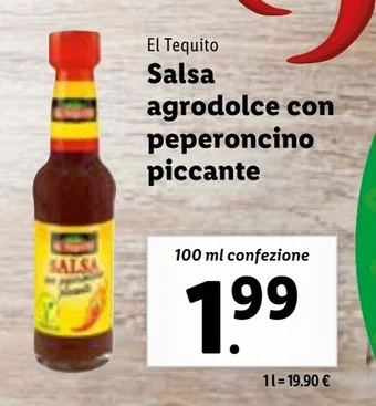 Lidl El Tequito Salsa agrodolce con peperoncino piccante 100 ml confezione offerta