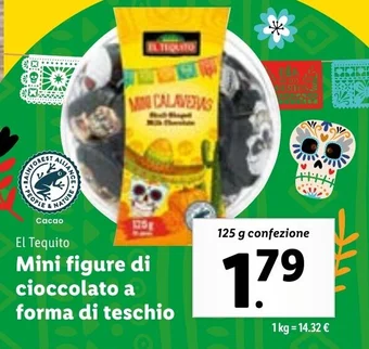 Lidl El Tequito Mini figure di cioccolato a forma di teschio 125 g confezione offerta