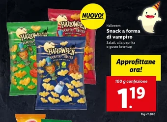 Lidl Halloween Snack a forma di vampiro 100 g confezione offerta
