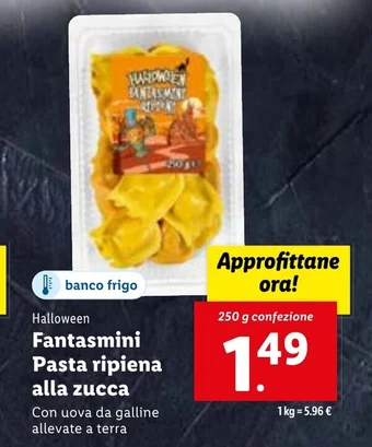 Lidl Halloween Fantasmini Pasta ripiena alla zucca 250 g confezione offerta