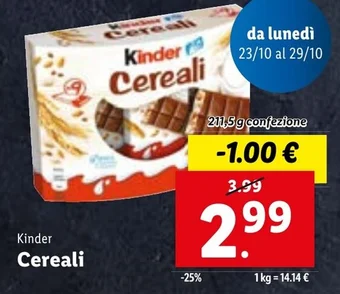 Lidl Kinder Cereali 211,5 g confezione offerta