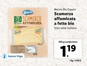 Lidl Merivio Bio Organic Scamorza affumicata a fette bio 100 g confezione offerta