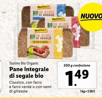 Tastino Bio Organic Pane integrale di segale bio 500 g confezione