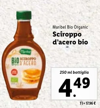 Lidl Maribel Bio Organic Sciroppo d'acero bio 250 ml bottiglia offerta