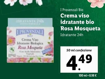 Lidl I Provenzali Bio Crema viso idratante bio Rosa Mosqueta 50 ml confezione offerta