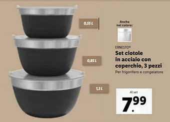 Lidl ERNESTO Set ciotole in acciaio con coperchio, 3 pezzi offerta