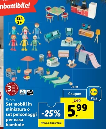 Lidl Playtive Set mobili in miniatura o set personaggi per casa bambole offerta
