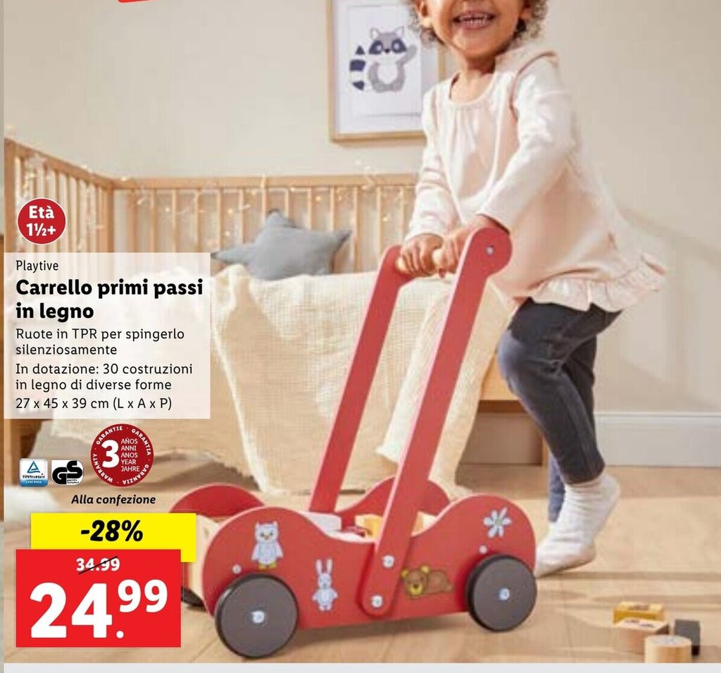 Carrello Primi Passi In Legno Bieco - Girello Con Giochi Educativi Per Bambini Da 1 Anno - Foto 5