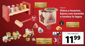 Lidl Playtive Gioco a incastro, banco con martello o trenino in legno offerta