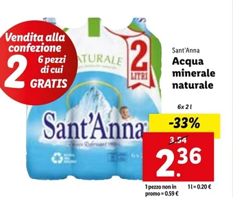 Lidl Sant'Anna Acqua Minerale Naturale offerta