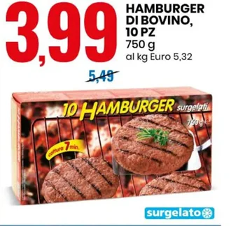 Eurospin HAMBURGER DI BOVINO, 10 PZ 750 g offerta