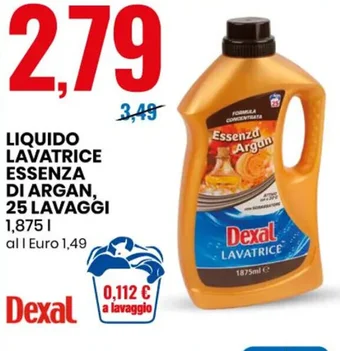 Eurospin LIQUIDO LAVATRICE ESSENZA DI ARGAN, 25 LAVAGGI 1,875 l offerta