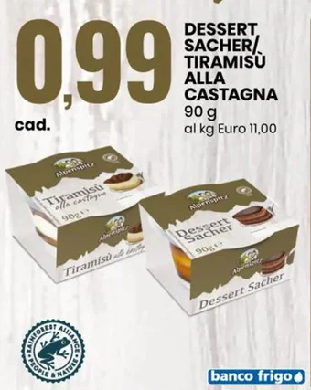 Eurospin DESSERT SACHER TIRAMISÙ ALLA CASTAGNA 90 g offerta