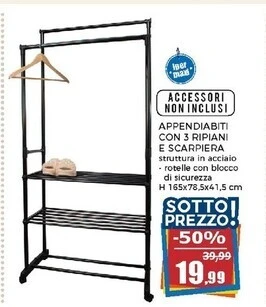 Happy Casa Appendiabiti con 3 ripiani e scarpiera offerta