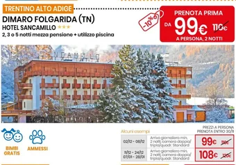 Eurospin DIMARO FOLGARIDA (TN) HOTEL SANCAMILLO offerta