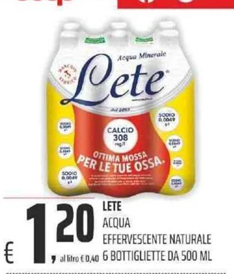 Coop LETE ACQUA EFFERVESCENTE NATURALE 6 BOTTIGLIETTE DA 500 ML offerta