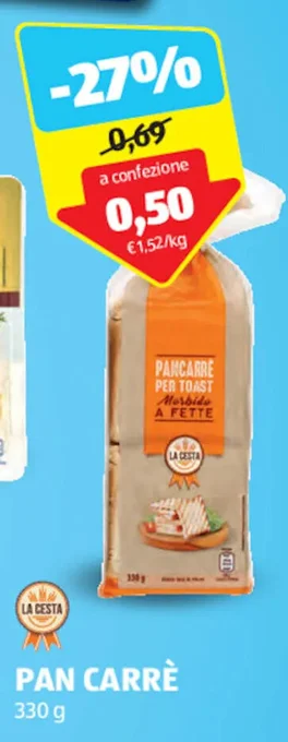 ALDI PAN CARRÈ 330 g offerta