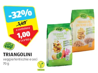 ALDI Just Veg! TRIANGOLINI veggie/lenticchie e ceci 70 g offerta