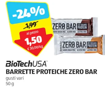 ALDI BioTechUSA BARRETTE PROTEICHE ZERO BAR gusti vari 50 g offerta