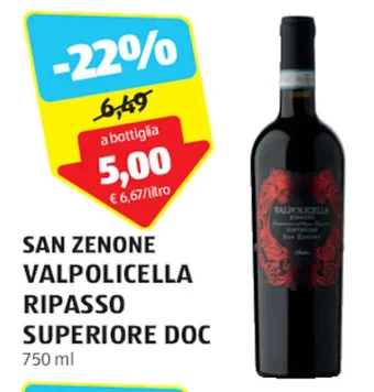 ALDI SAN ZENONE VALPOLICELLA RIPASSO SUPERIORE DOC 750 ml offerta