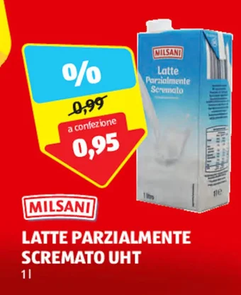 ALDI MILSANI LATTE PARZIALMENTE SCREMATO UHT 1 l offerta