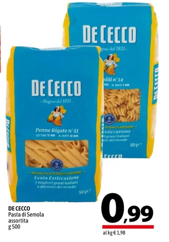 A&O DE CECCO Pasta di Semola assortita g 500 offerta
