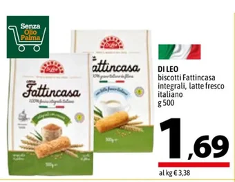 A&O DI LEO biscotti Fattincasa integrali, latte fresco italiano g 500 offerta