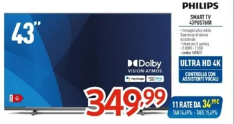 Elettrosintesi PHILIPS SMART TV 43PUS7608 offerta