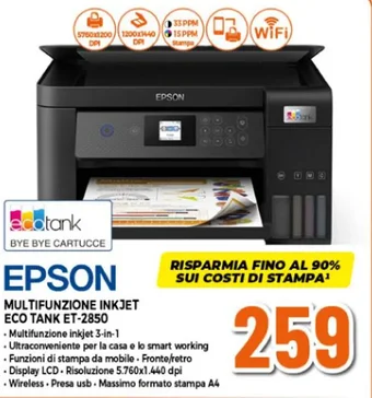 Expert EPSON MULTIFUNZIONE INKJET ECO TANK ET-2850 offerta