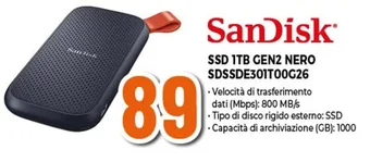 Expert SanDisk SSD 1TB GEN2 NERO SDSSDE301T00G26 offerta