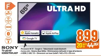 Expert SONY TV LED 65" KD65X75WLAEP offerta