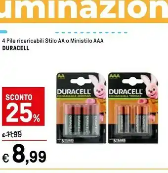 Iper La Grande Duracell 4 Pile Ricaricabili Stilo AA O Ministilo AAA offerta