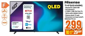 Expert Hisense TV 40"QLED 40A59KQ offerta