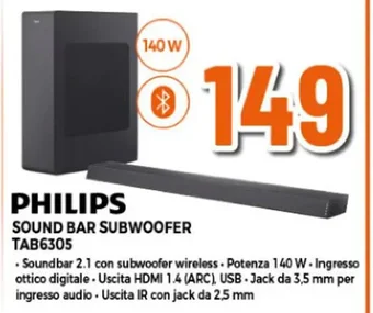 Expert PHILIPS SOUND BAR SUBWOOFER TAB6305 offerta