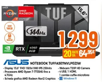 Expert ASUS NOTEBOOK TUFFA507NVLP023W offerta