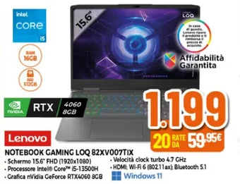 Expert Lenovo NOTEBOOK GAMING LOQ 82XV007TIX offerta