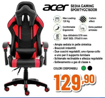 Expert acer SEDIA GAMING SPORTYGC1600R offerta