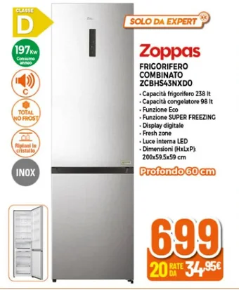 Expert Zoppas FRIGORIFERO COMBINATO ZCBHS43NXDO offerta