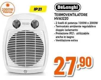 Expert DeLonghi TERMOVENTILATORE HVA3220 offerta