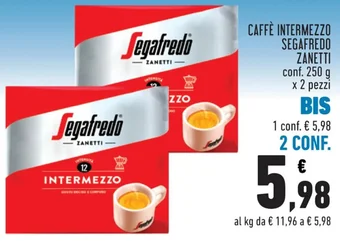 Conad CAFFÈ INTERMEZZO SEGAFREDO ZANETTI conf. 250 g x 2 pezzi offerta