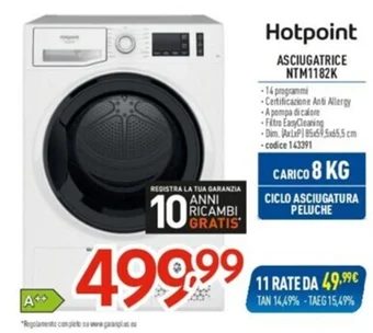 Elettrosintesi Hotpoint ASCIUGATRICE NTM1182K offerta
