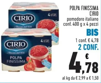 Conad POLPA FINISSIMA CIRIO pomodoro italiano conf. 400 g x 4 pezzi offerta