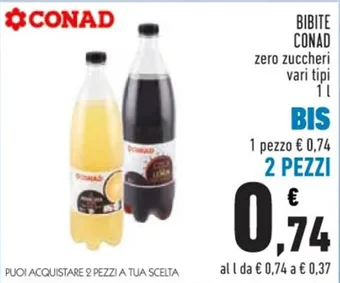 Conad BIBITE CONAD zero zuccheri vari tipi 1l offerta