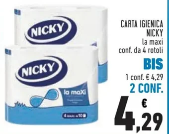 Conad CARTA IGIENICA NICKY la maxi conf. da 4 rotoli offerta