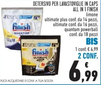 Conad DETERSIVO PER LAVASTOVIGLIE IN CAPS ALL IN 1 FINISH limone ultimate plus conf. da 14 pezzi, ultimate conf. da 16 pezzi offerta