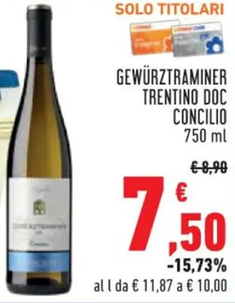 Conad GEWÜRZTRAMINER TRENTINO DOC CONCILIO 750 ml offerta