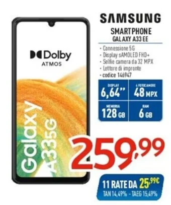 Elettrosintesi SAMSUNG SMARTPHONE GALAXY A33 EE offerta