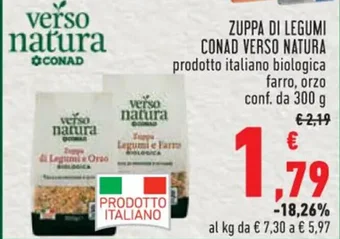 Conad ZUPPA DI LEGUMI CONAD VERSO NATURA prodotto italiano biologica farro, orzo conf. da 300 g offerta