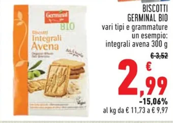 BISCOTTI GERMINAL BIO vari tipi e grammature un esempio: integrali avena 300 g